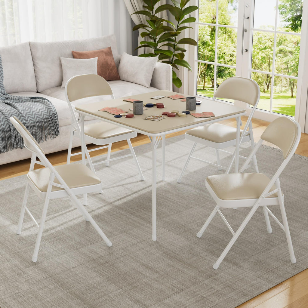Folding Chairs Set, Indoor Outdoor, Beige & White