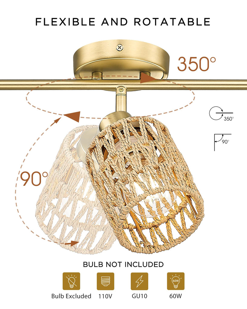 44.9" Kitchen Track Lighting, 6-Light Rattan Track Light