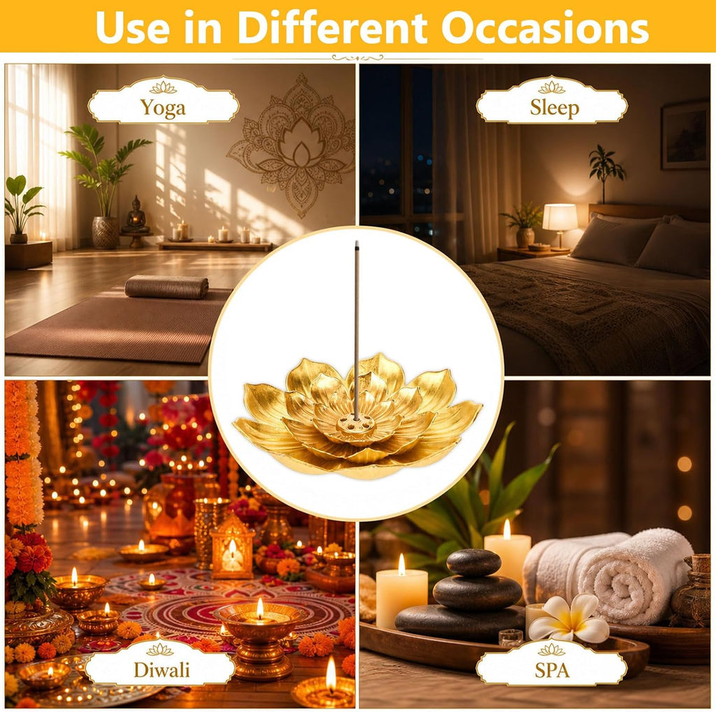 Set Lotus Incense Holder with Golden Lotus Accents for Diwali Return Gifts(3.15 in), Indian Pooja Return Gifts - Set of 12