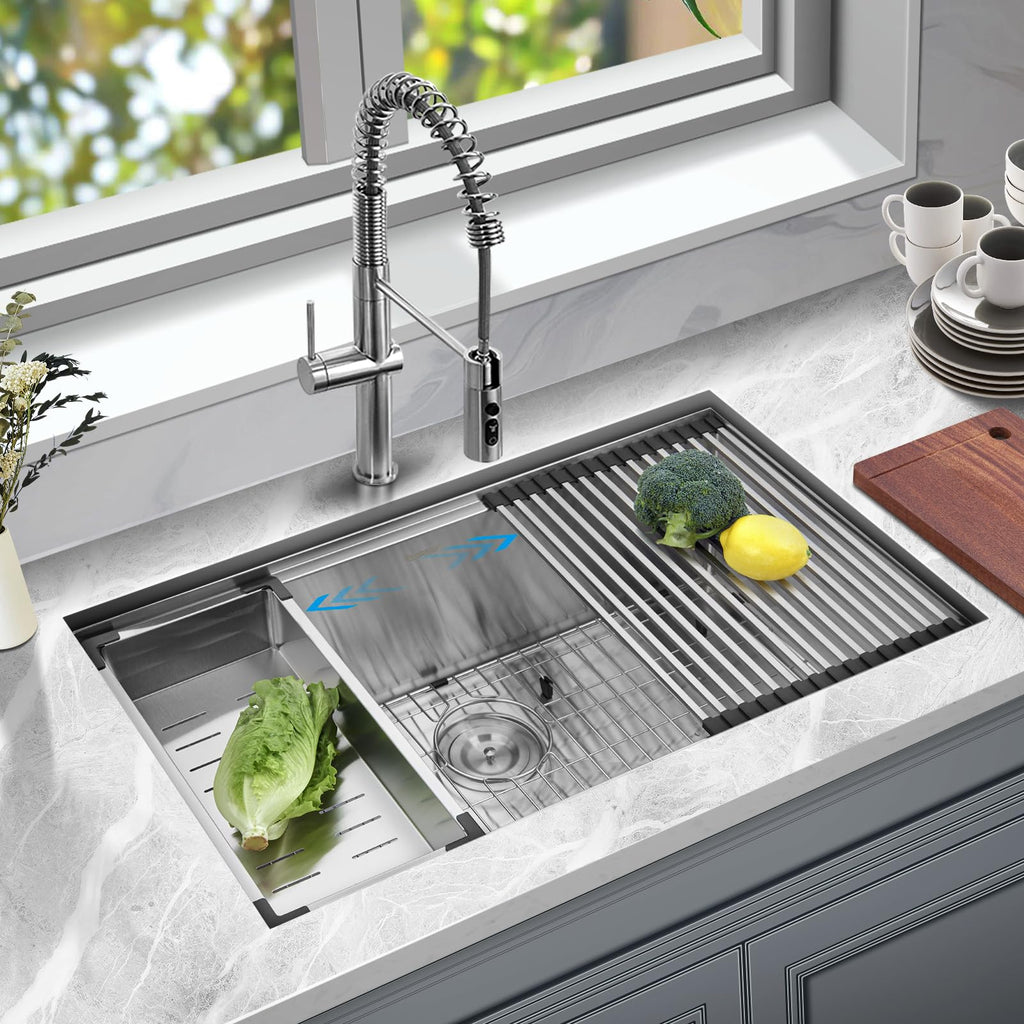 27x19 Undermount Kitchen Sink, 18G Stainless Steel Workstation Sink