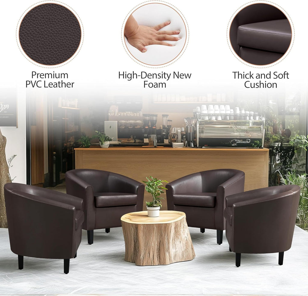 Accent Chairs, Faux Leather Barrel Armchairs Espresso