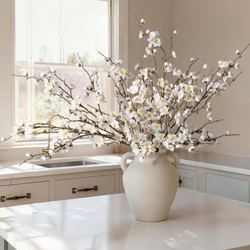 Artificial Cherry Blossom Branches Spring Indoor Decoration, Faux Flowers 34.45" Long Stems Plum Fake Peach - Set of 6