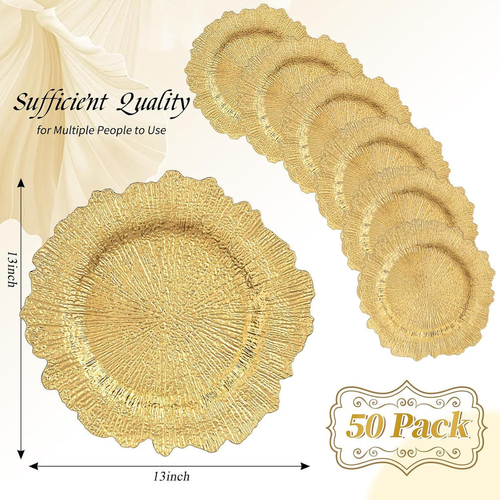 Gold Charger Plates Bulk, 13" Reef Charger Plates - Set of 50