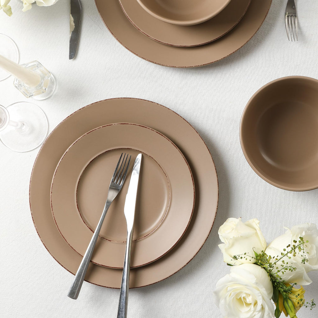 Hazel 24-Piece Stoneware Dinnerware Set, Plates and Bowls Set, Dishwasher and Microwave Safe, Dish Set for 8, Sand