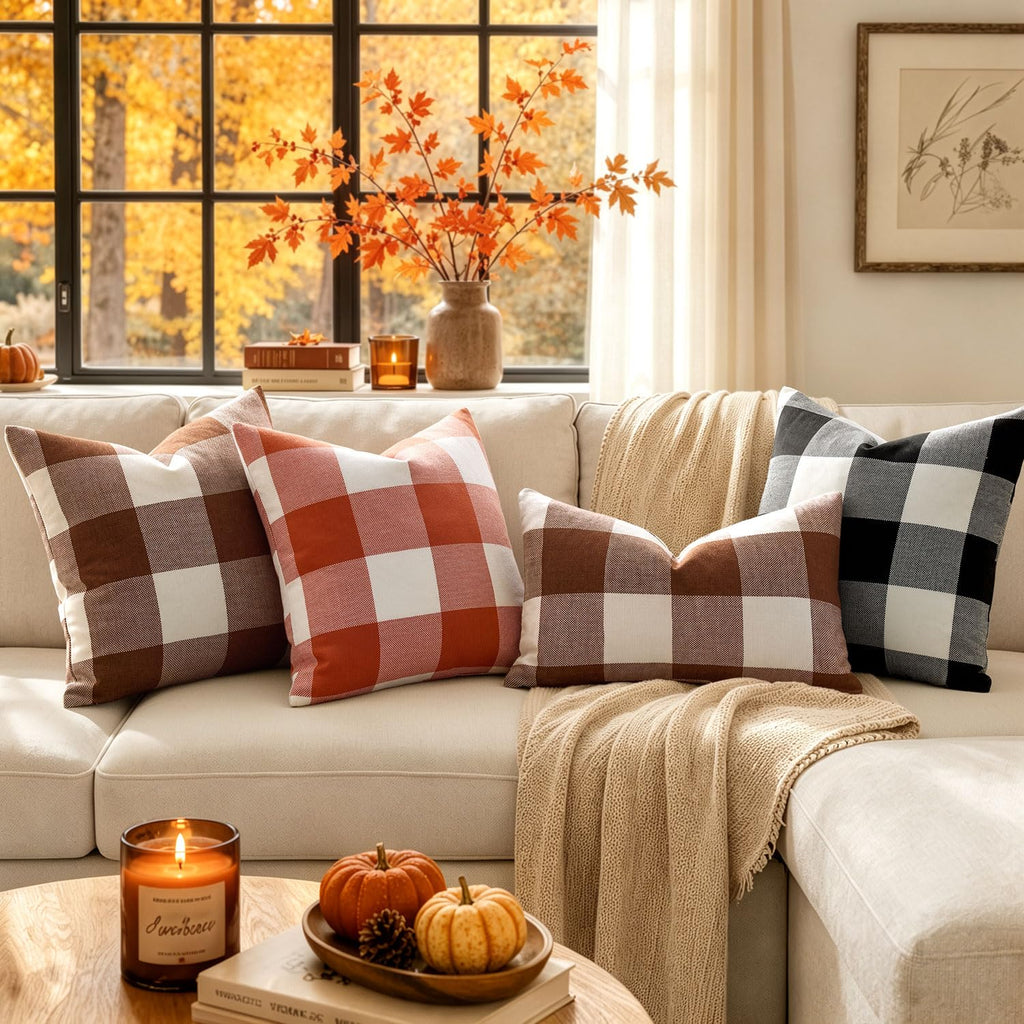 Christmas Plaid Pillow Covers Christmas Decor 18x18 Brown