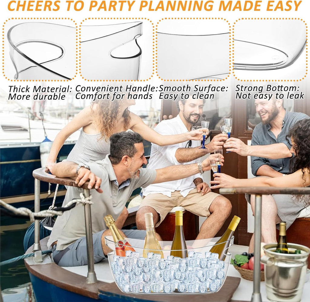 Clear Ice Bucket Set - 5L Ice Buckets for Parties with Ice Bucket Scoop, Champagne Beer Tub Wine Beverage - Set of 2