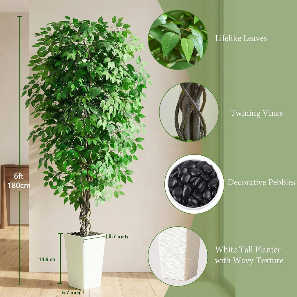 Artificial Ficus Tree Indoor, 6FT Realistic Large Fake Trees