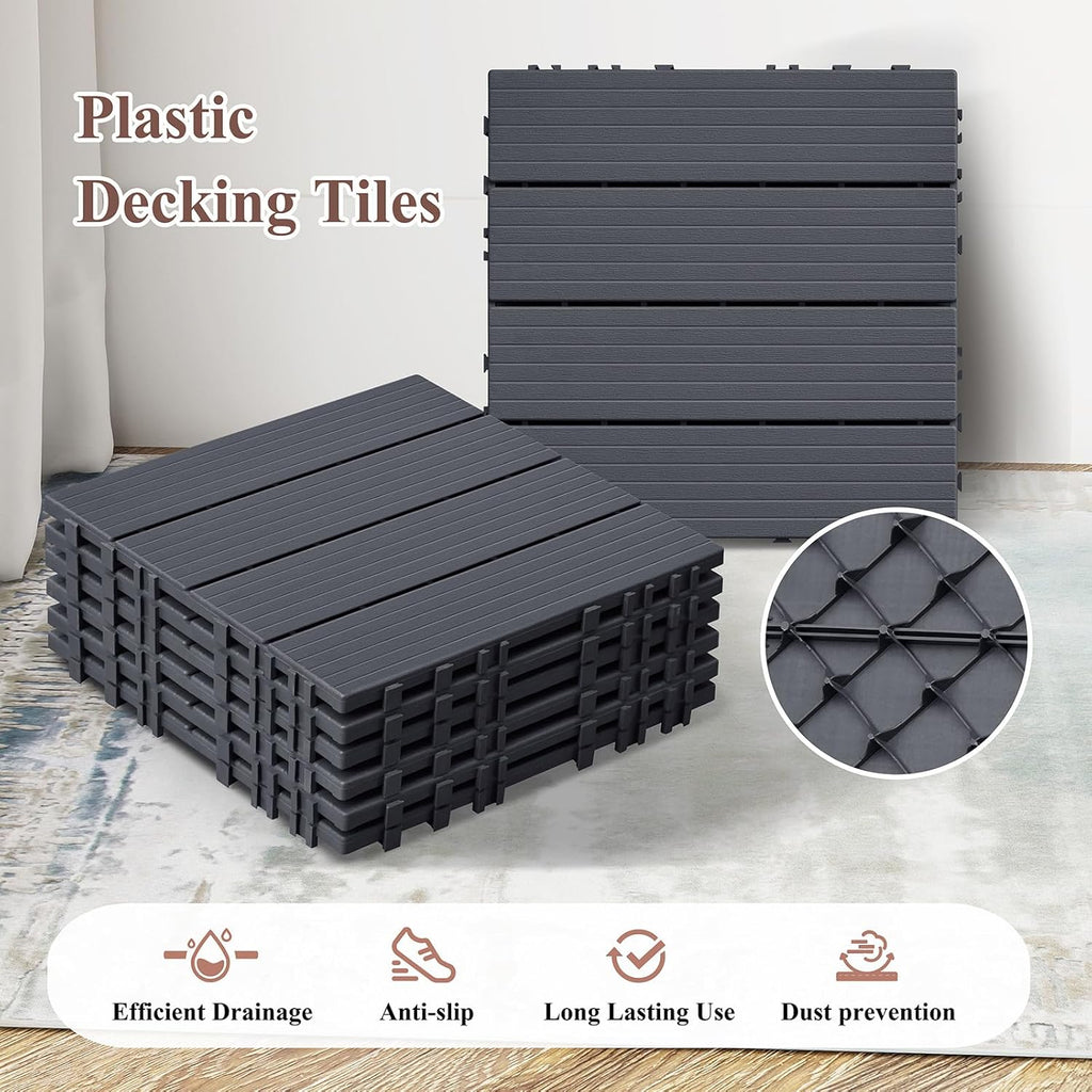 Plastic Interlocking Deck Tiles 9 PCS, All-Weather Outdoor Patio Flooring Tiles for Indoor, Balcony, Porch, Backyard
