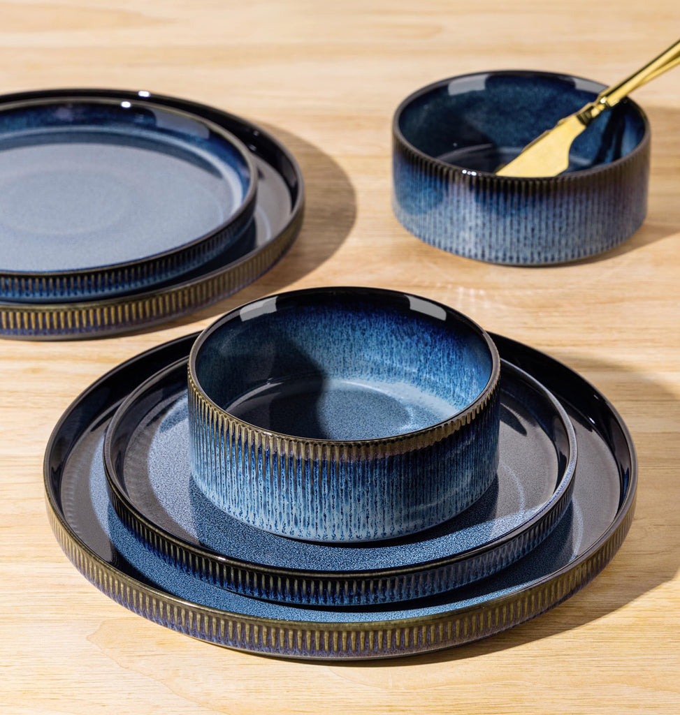 Ceramic Dinnerware Set for 8, 24-Piece Plates and Bowls Set