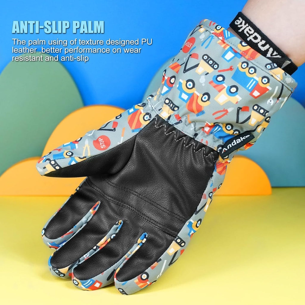 Waterproof &Breathable Kids Snow Gloves, Toddler Winter Warm Ski Gloves for Boys Girls