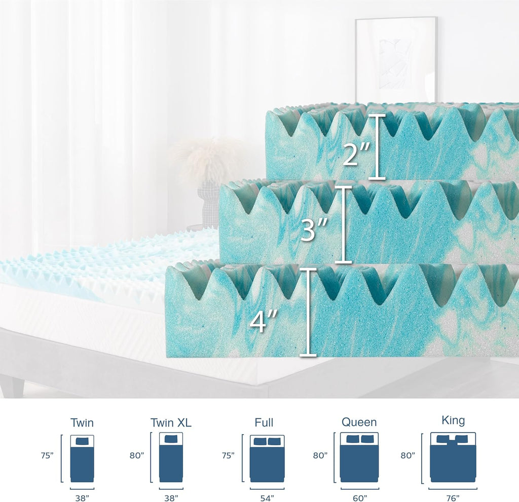2 Inch Queen 5-Zone Gel Memory Foam Egg Crate Mattress Topper | Cooling Gel Infused Bed Topper for Pressure Relief