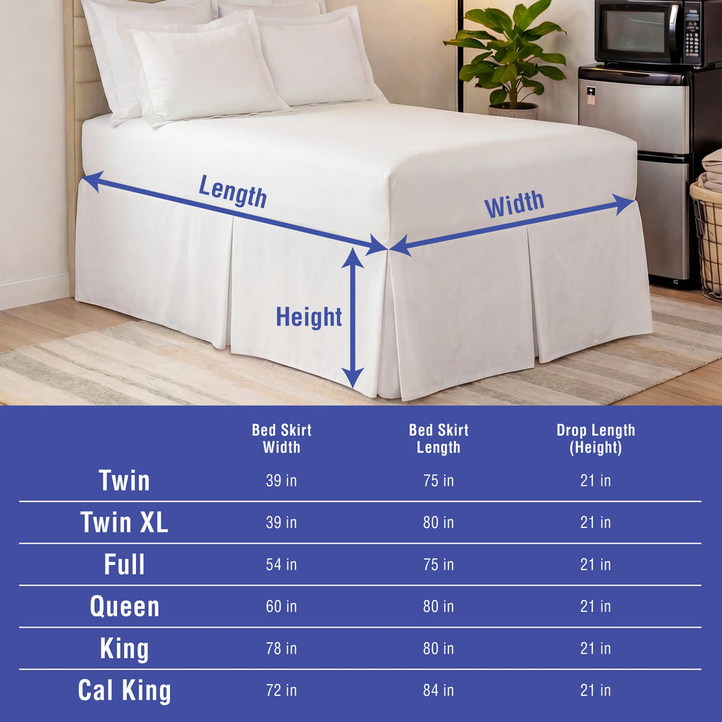 Extra-Long 21" Drop Length Bed Skirt, California King, White