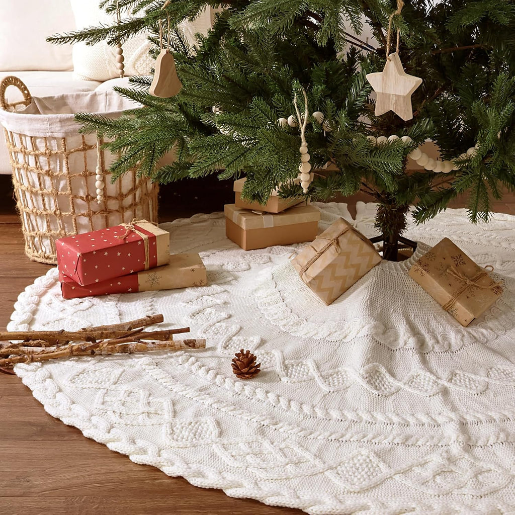 Knit Christmas Tree Skirts, Neutral Tree Skirt, Cozy Christmas Decorations