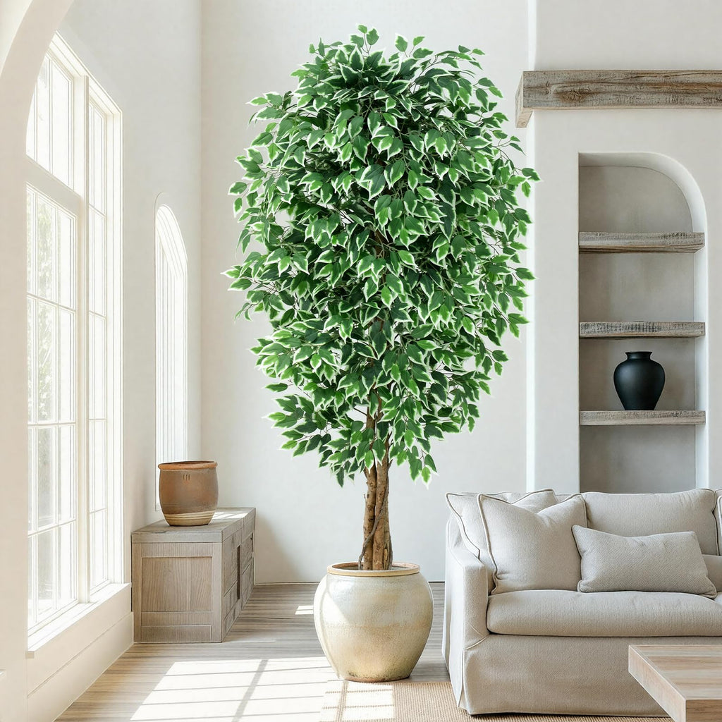 7ft Large Ficus Artificial Trees with Natural Curved Trunks, 84" Tall Lush Faux Tree Decor Indoor, Green Lifelike