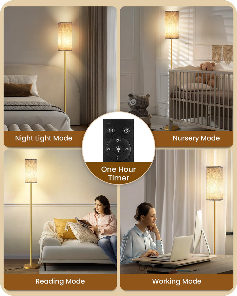 64.2" Dimmable Floor Lamp with Remote and Foot Switch, Corner Floor Lamp, Includes 10W A19 Bulb, Modern Standing