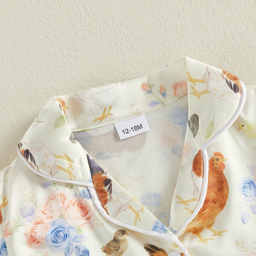 Toddler Girls Birthday Pajamas Goose Print Tops Shorts Set Silk Sleepwear