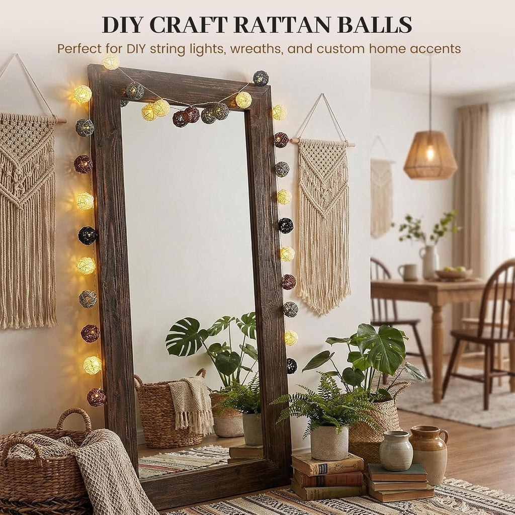 Brown Decorative Balls for Bowl Centerpiece, 2 Inch Rattan - Set of 24