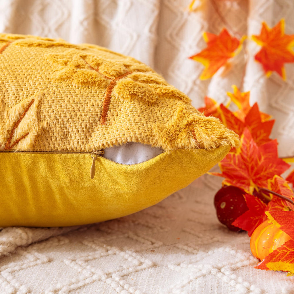 Maple Leaf Fall Yellow Throw Pillow Covers 20x20 Inch Set of 2