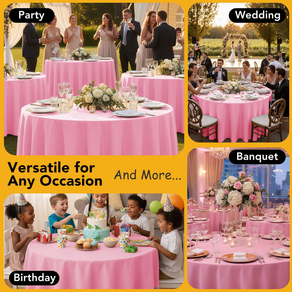 10-Pack Pink Round Tablecloths, 90 in, for 4-5 Ft Round Tables