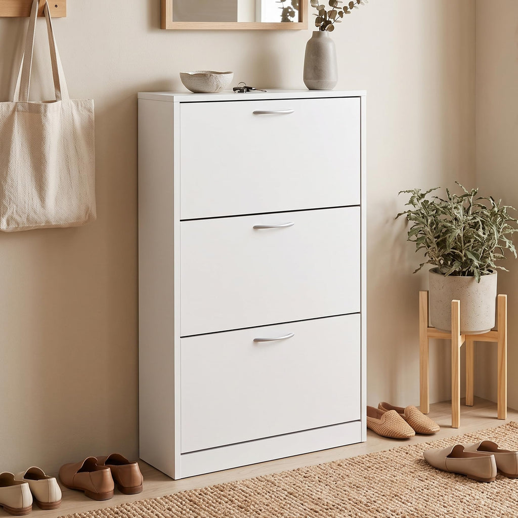 Shoe Cabinet, Narrow Shoe Storage with 3 Flip Drawers