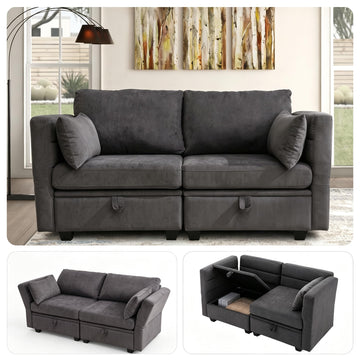 Loveseat with Storage Seats Modular Sectional Small Couch for Small Spaces with Reclining Arms and Backs 2 Seater