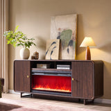 70 Inch Modern Fireplace TV Stand for TVs up to 80 Inches, Fluted Entertainment Center with 36 Inch Electric Fireplace, Curved Wood Media Console with Adjustable Shelves, Brown