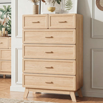 Natural 6 Drawer Dresser , 47" Tall Chest of Drawers | Rounded Corner Safety Design, Stable 4-Leg Structure, Suitable