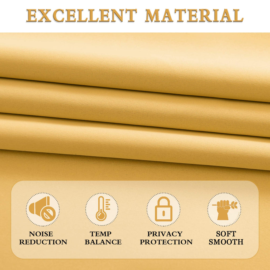 48 Inch Length Short Curtains - Small Window Treatment Rod Pocket Blackout Curtain Drapes (1 Pair, Glod Yellow, 52