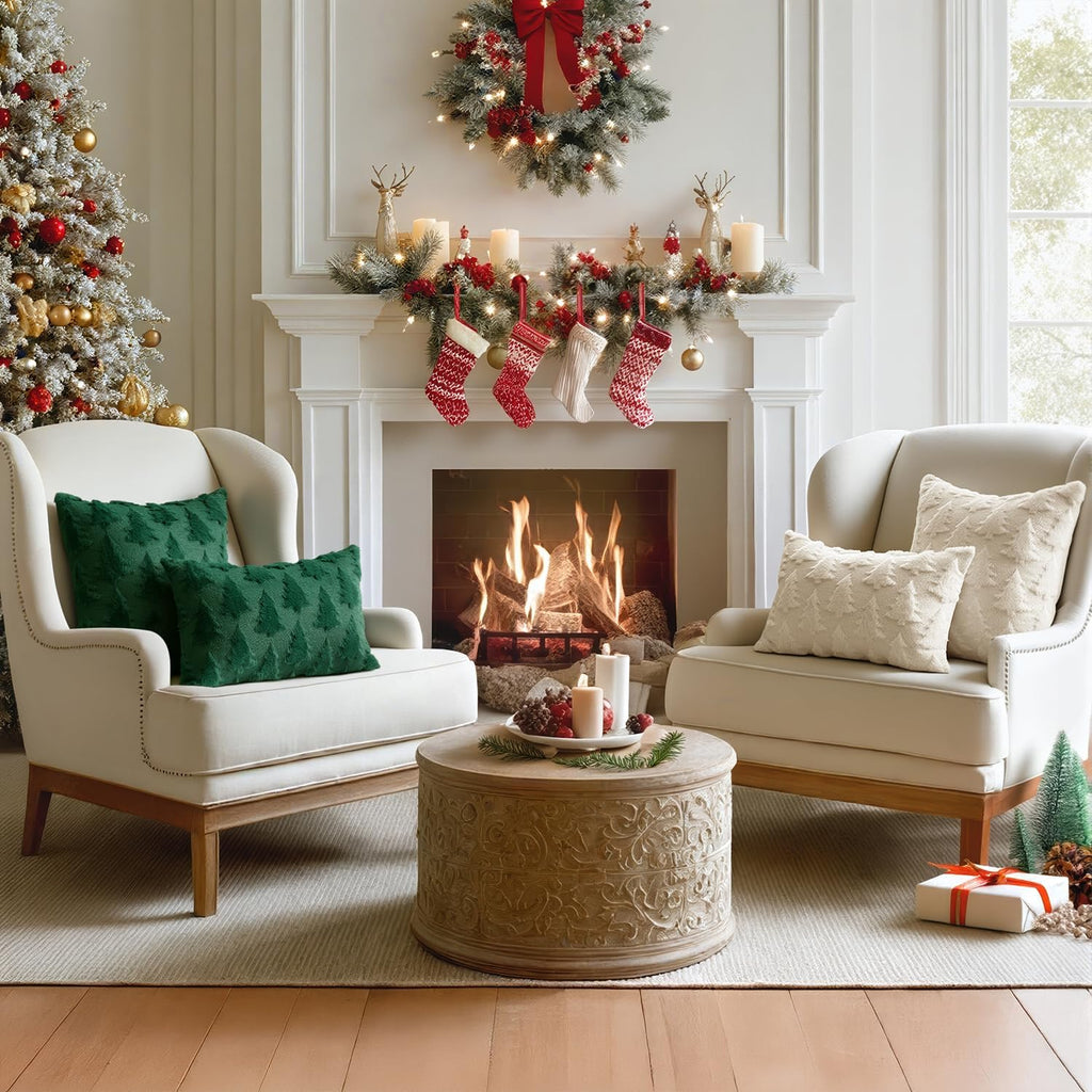 Christmas Throw Pillow Covers Beige 18x18 - Set of 2