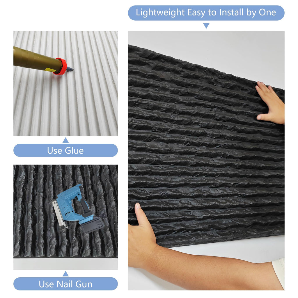 3D Faux Stone PU Wall Panels, 3 Pack Flowstone Black