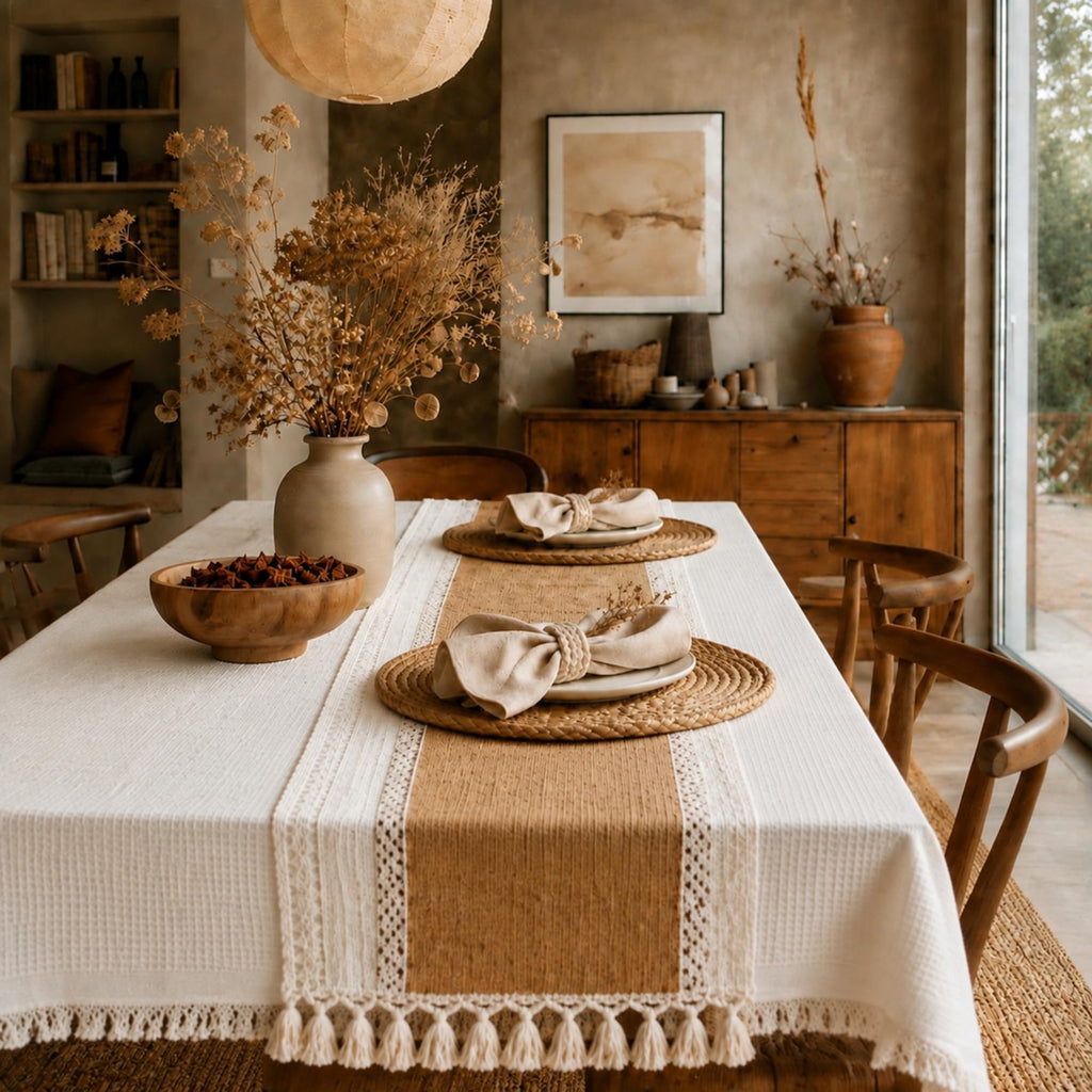 Boho Placemats Set of 8, 18 Pcs Table Set with Runner, Napkins, Tablecloth