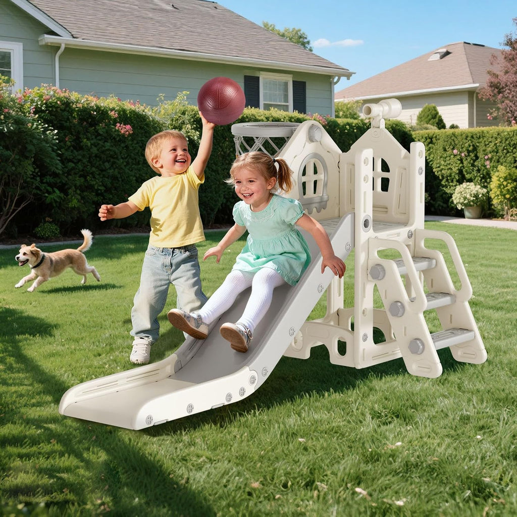 6 in 1 Toddler Slide for Toddlers Aged 1-3 Indoor Playset White