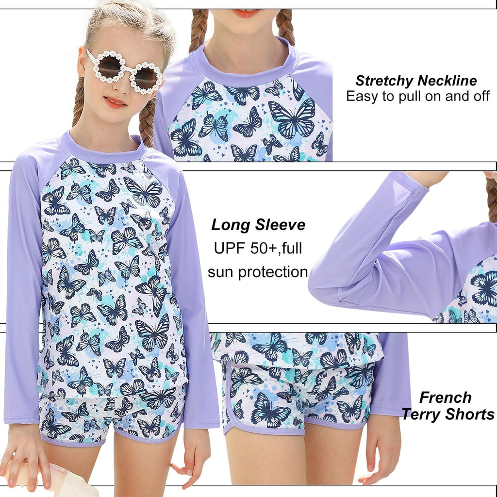 Girls Rash Guard Two Pieces Long Sleeve Swimsuit Sets