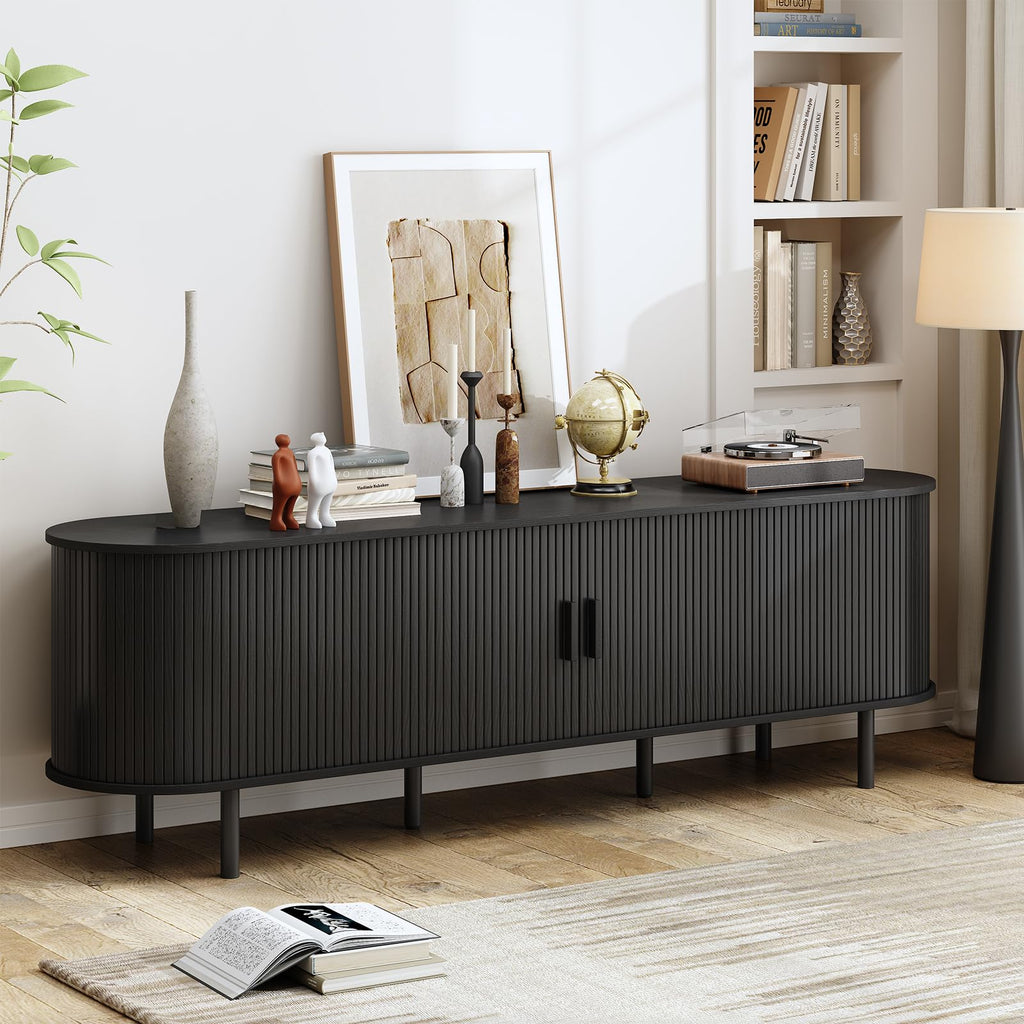 70.8" Mid Century Modern TV Stand with Sliding Doors for 65" TV