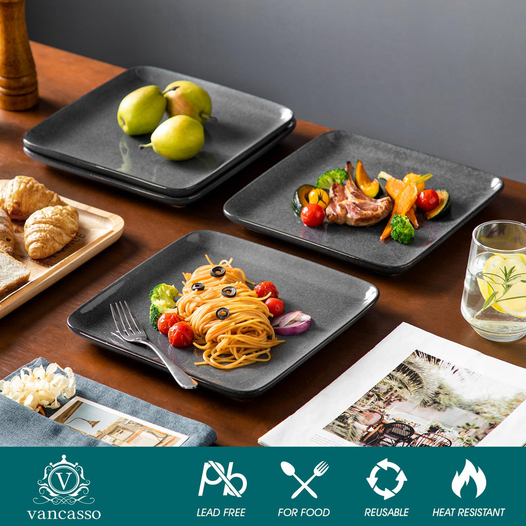 Square Reactive Glaze Stoneware Dinnerware Set, 12-Piece Dish Set