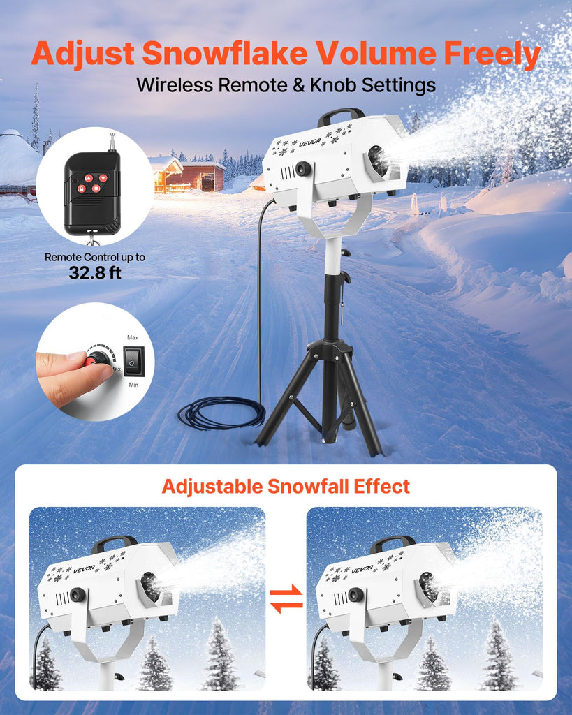 Snow Machine, 1500W Snow Maker Machine with Height Adjustable Stand and Wireless Remote Control, High Output Portable
