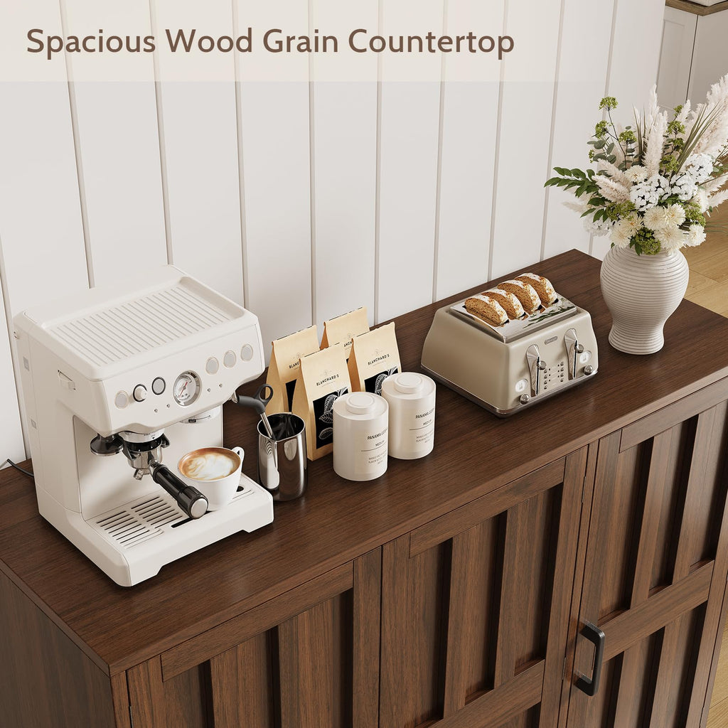 Modern Farmhouse Buffet Cabinet with Storage, 42" Large Sideboard Storage Cabinet with 3 Barn Doors, Coffee Liquor