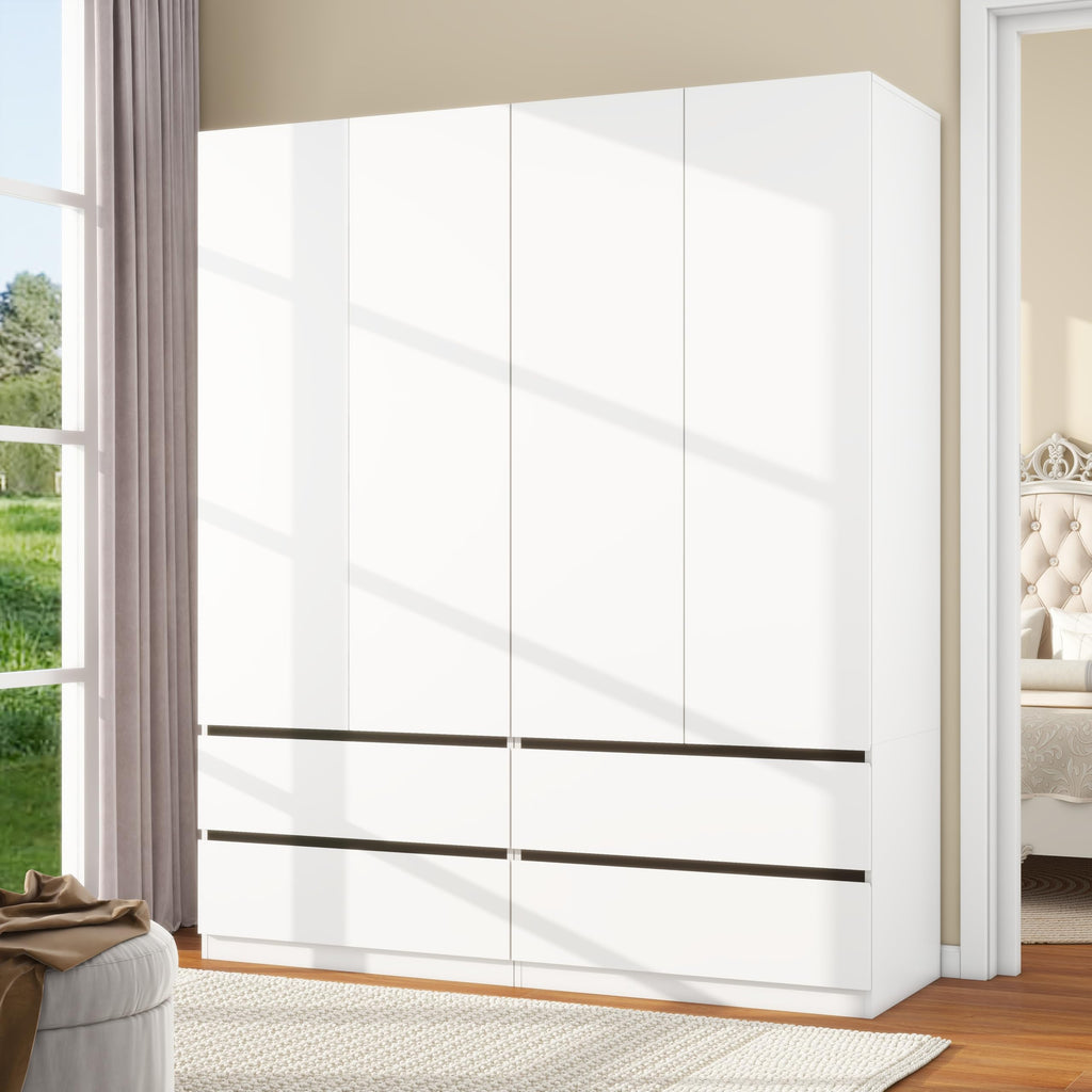 White Armoire Wardrobe Closet with 4 Drawers: 75" H x 63" W