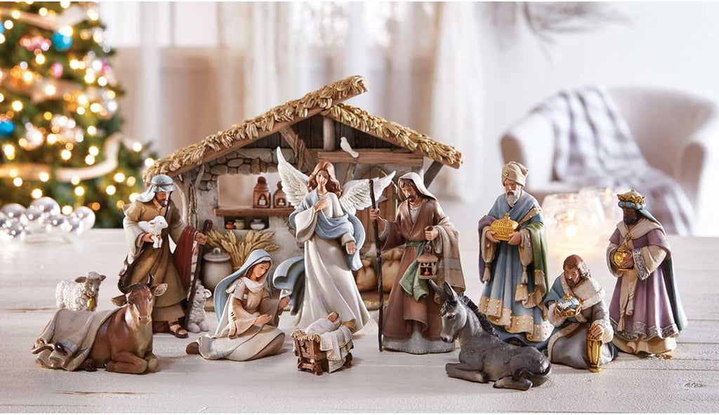 Bethlehem Nights Christmas Nativity Scene Figurines with Creche, 12 Piece Set
