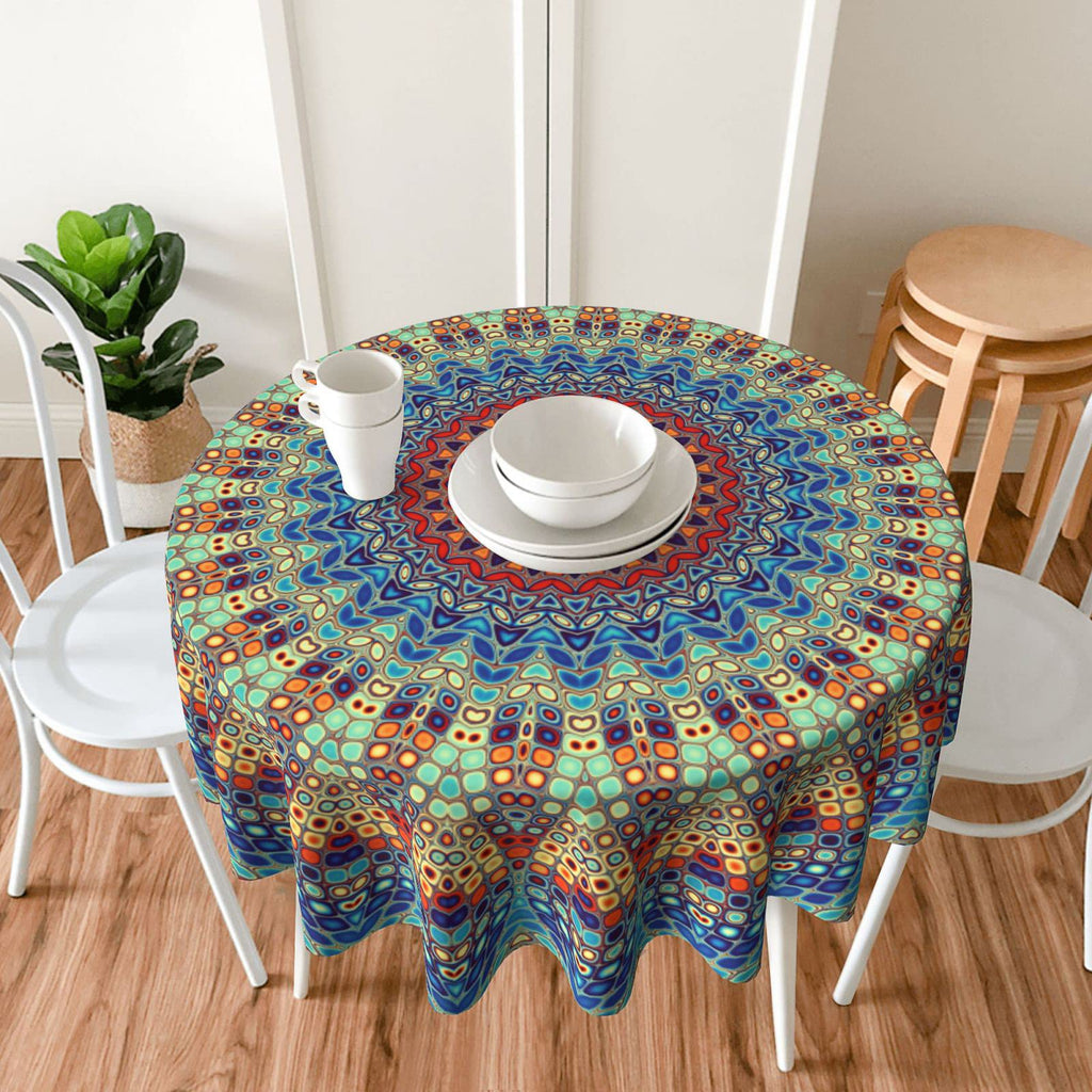 Mandala Round Tablecloth 60 Inch Waterproof Rustic Colorful Boho Tablecloths Fabric Farmhouse Table Cloth Decorative