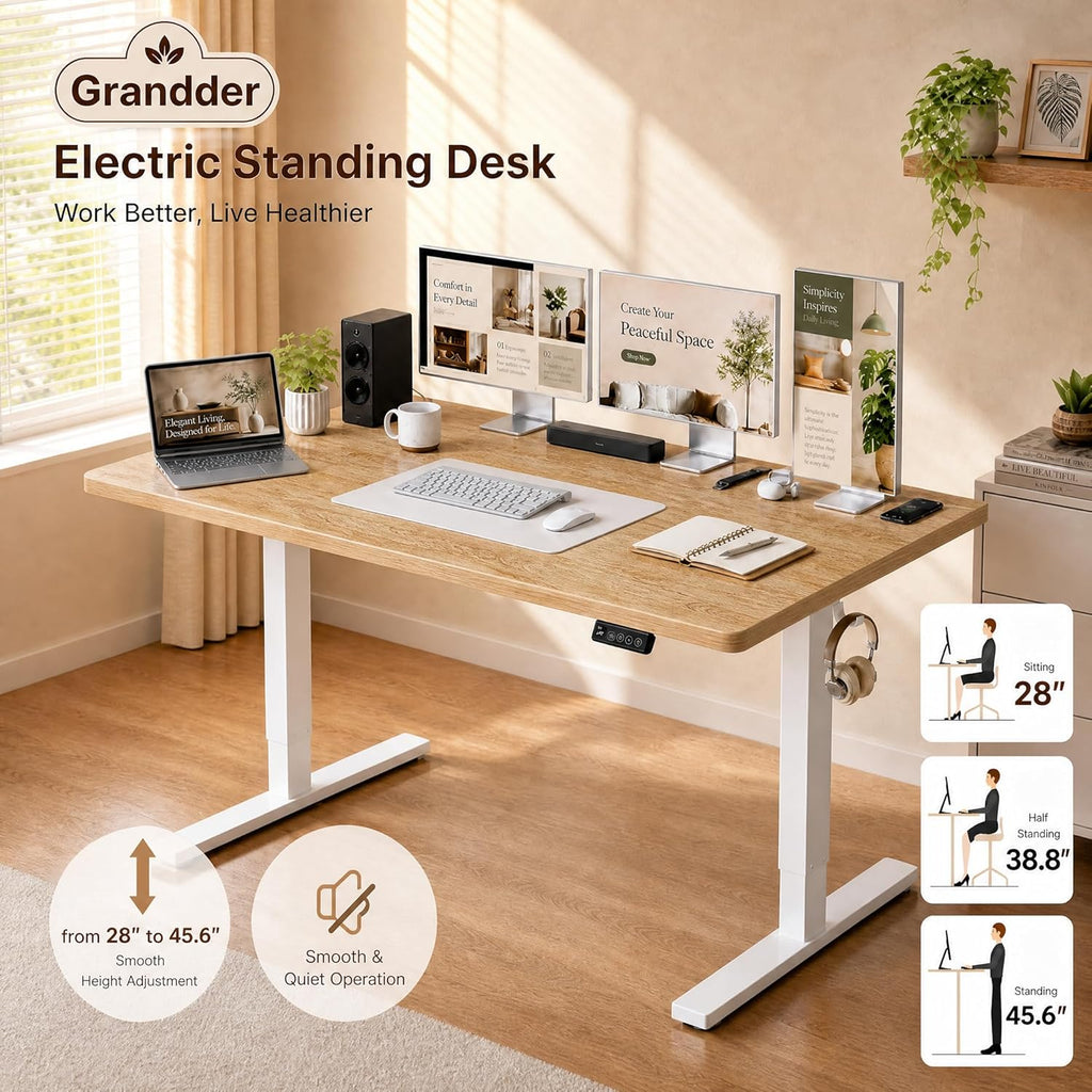 55x32 Extra-Deep Electric Standing Desk, Wide Desktop Fits 49" Ultrawide Monitor+Dual Screens, 176 lbs Capacity, 2