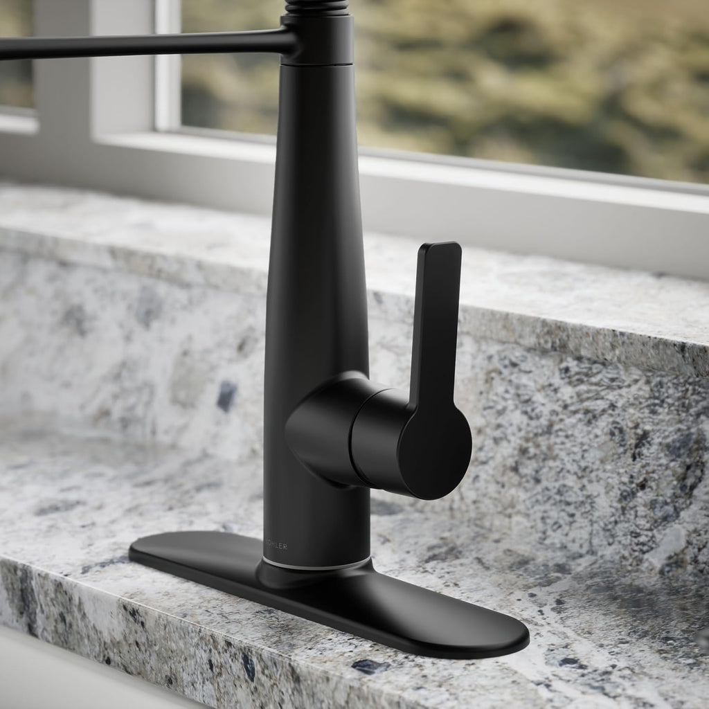 Semi-Pro Kitchen Sink Faucet with Soap Dispenser | REC22745-SD-BL, Commercial Kitchen Faucets with Pull Down Sprayer