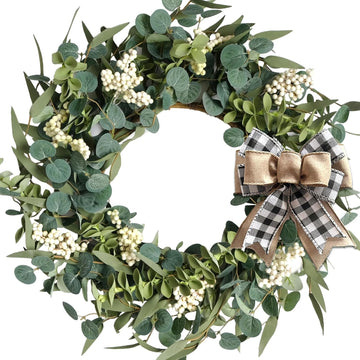 20-Inch Artificial Eucalyptus Wreath Handmade Spring Summer Door Hanging, Farmhouse Wall Decor, Wedding Gift