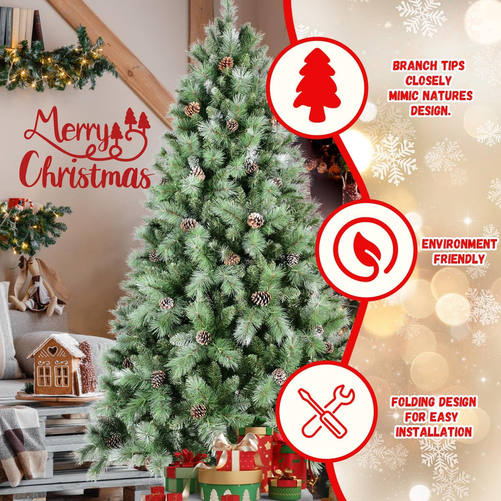 Christmas Tree, 1858 Tips, Pine Cones, PVC & Hard Needle, Green