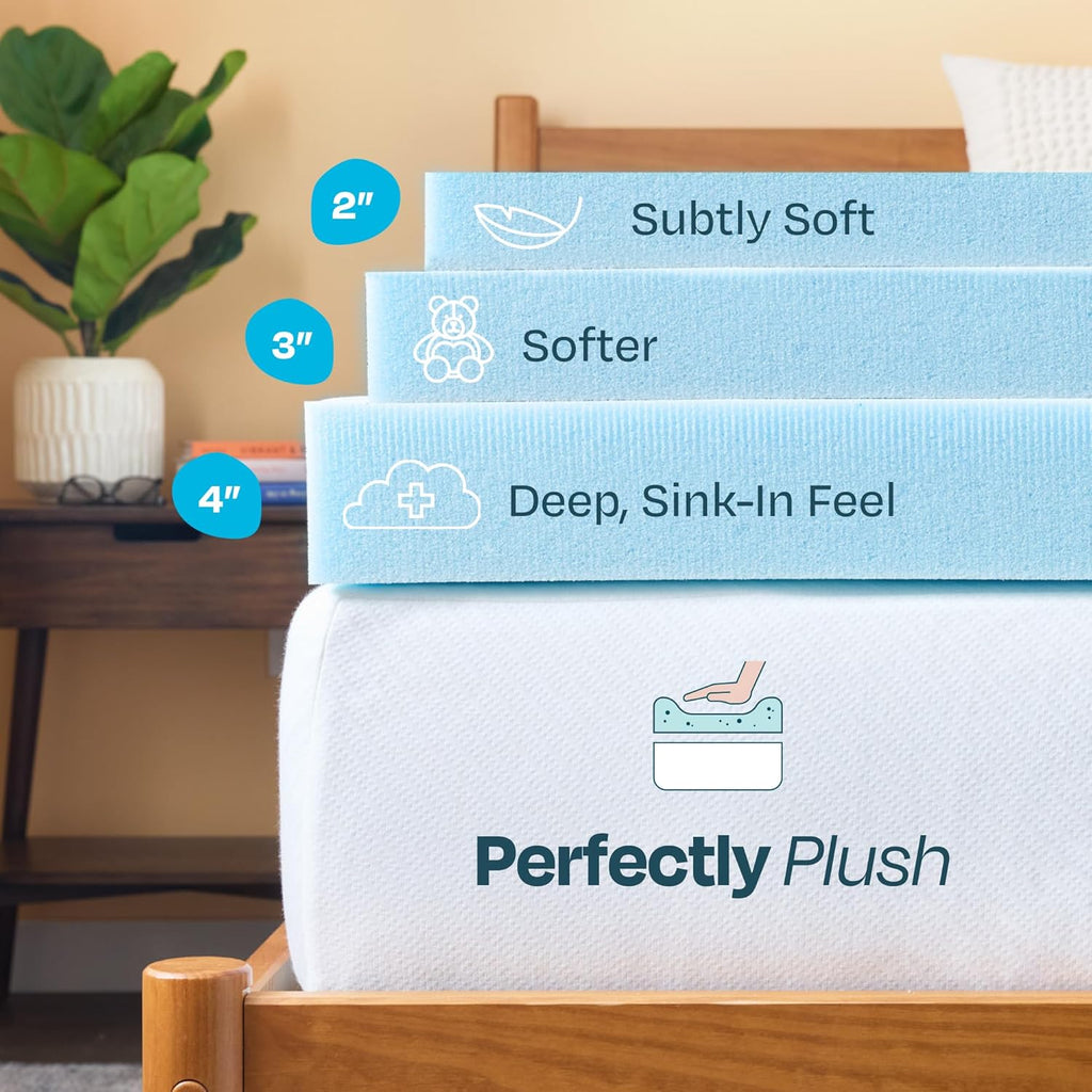 Memory Foam Mattress Topper, Queen Size - 3 Inch Gel Infused Memory Foam - Plush Feel - Cooling and Pressure