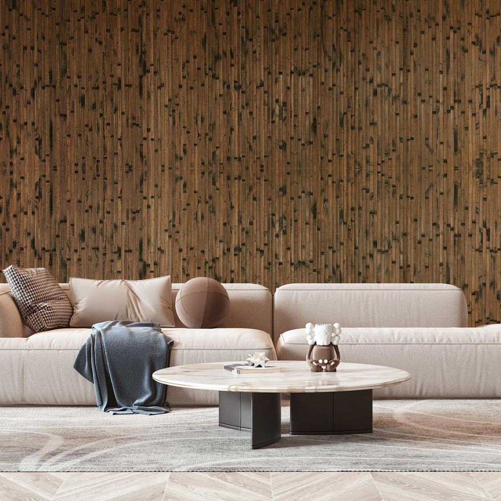 Natural Bamboo Wall Panel, 96''x48'', Brown Burned