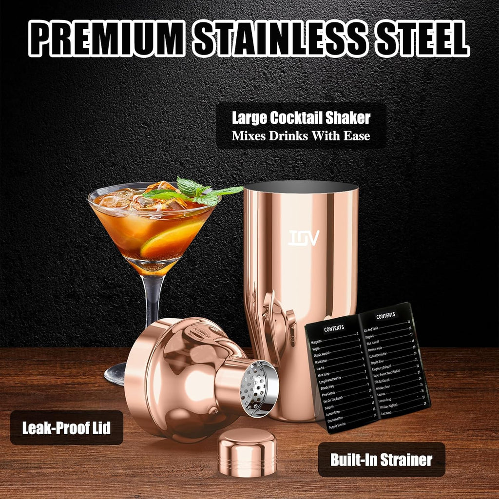 Cocktail Shaker, 24 oz Martini Shaker, Drink Mixer with Built-in Strainer, Professional Stainless Steel Margarita