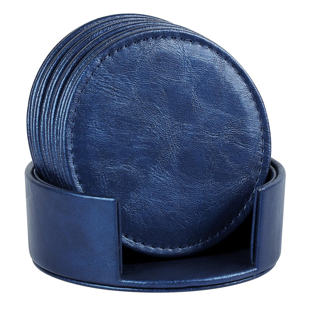 Leather Coasters Set of 6 with Holder, Tabletop Protection, Coffee Table & Bar Decoration, Modern-Style Drink