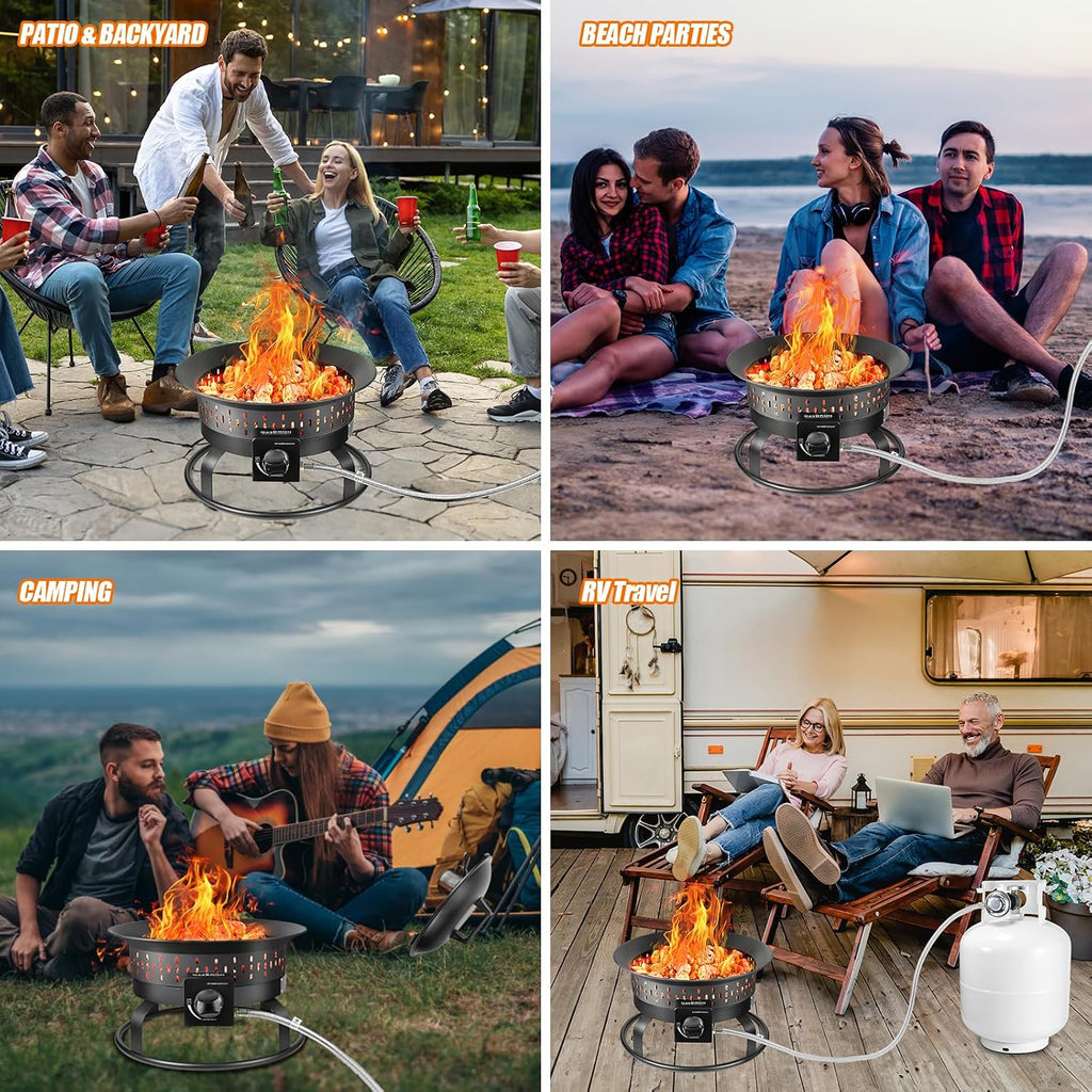 Outdoor Portable Propane Fire Pit, 19-Inch,60,000 BTU with Cover&Carry Kit,Camping Propane Fire Pits,Gas
