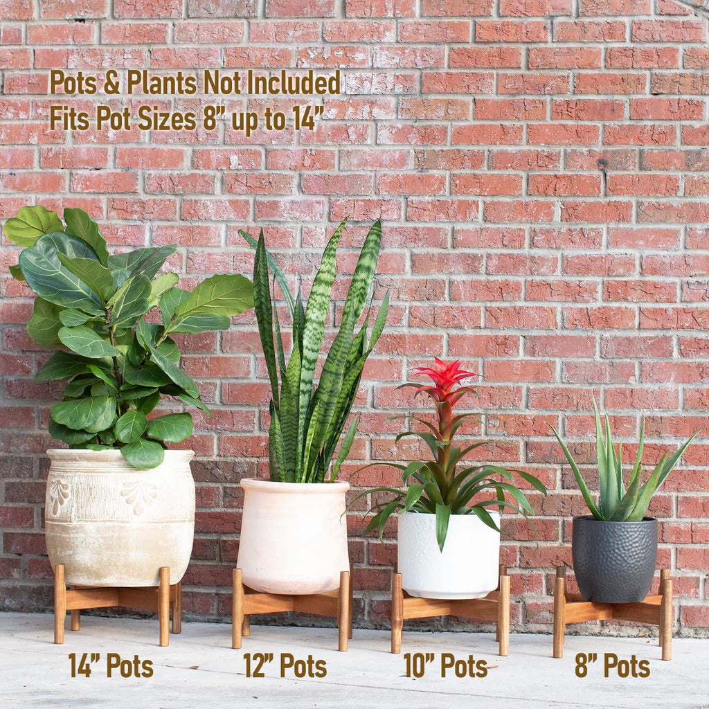 Wood Plant Stand - Fits 8 10 12 to 14 inch Plant Pot - Acacia Solid Wood - Planter Stands for Indoor Plants - Outdoor